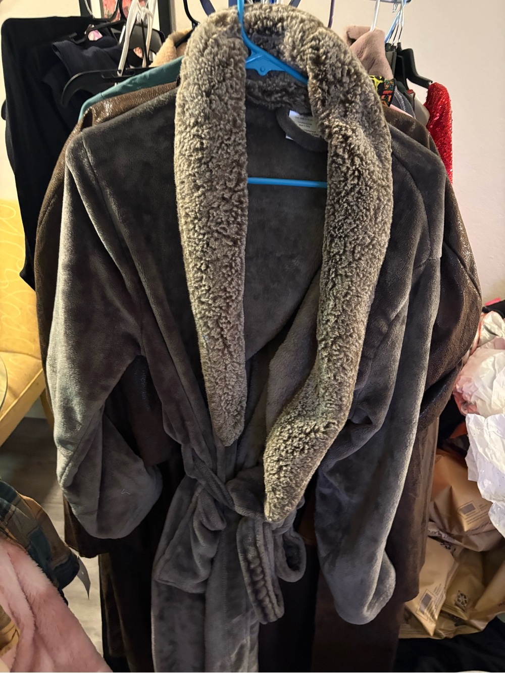 Plush Sherpa-Lined Hooded Robe Jacket - Dark gray